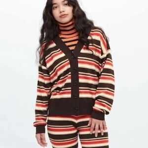 Marni X Uniqlo Brown and Red OVERSIZED SLOUCHY CARDIGAN